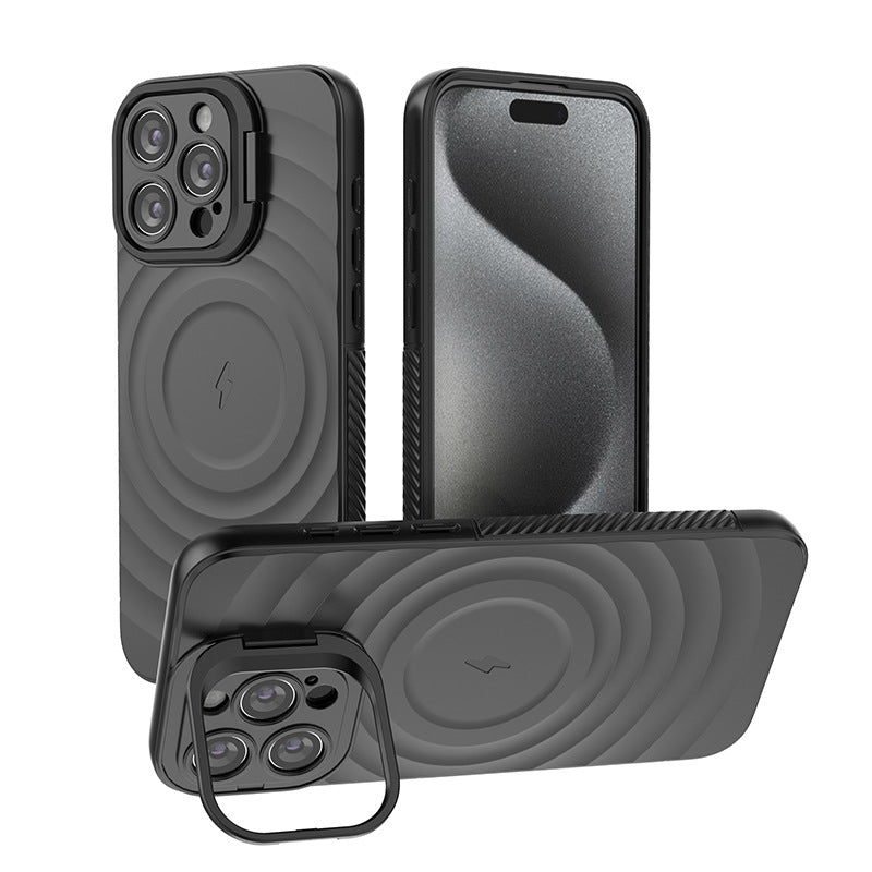 Solid Color Matte Wave Magnetic Phone Case for iPhone 16 Pro Max Anti-Fall Camera Lens Protective Cover