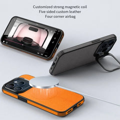 Hidden Bracket Metal Len Leather Case for iPhone 16 Pro Max 15 Pro 14 13 Magnetic Charging Mobile Phone Protection Hard Cover