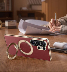 Samsung Vegan Leather magnetic stand phone case