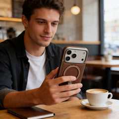 Premium 4-in-1 Magnetic Leather Ring Stand Case for iPhone 17 Pro/Max