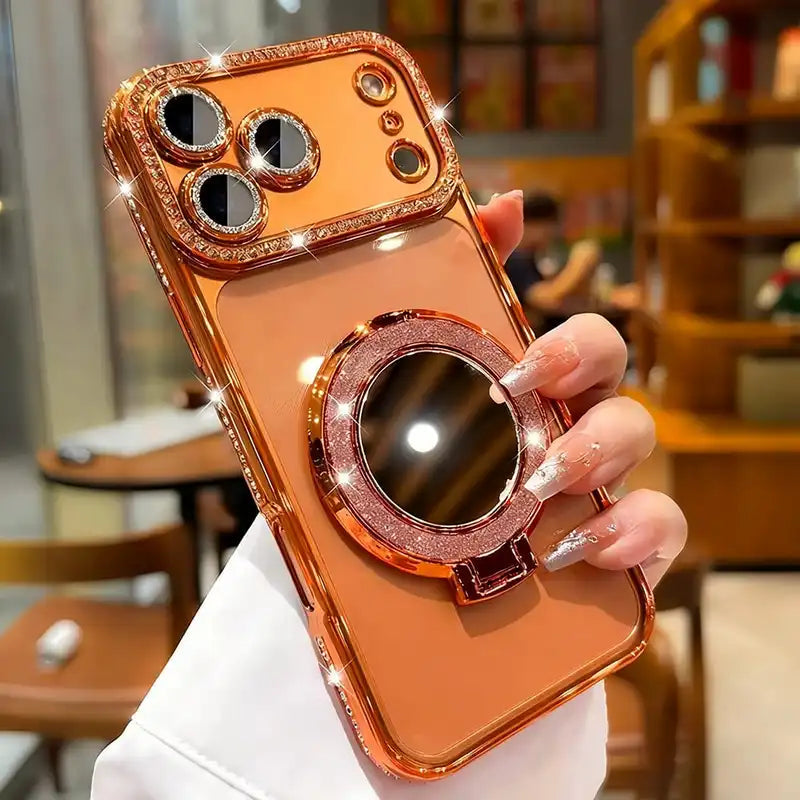 AIRKAS Gradient Diamond Glitter Mirror Stand Case for iPhone 17 / 16 Series