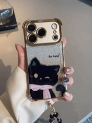 Be Happy - Cute Black Cat Glitter Phone Case