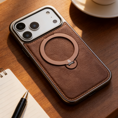 Premium 4-in-1 Magnetic Leather Ring Stand Case for iPhone 17 Pro/Max