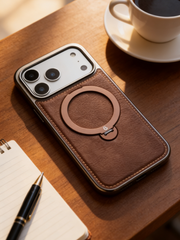 Premium 4-in-1 Magnetic Leather Ring Stand Case for iPhone 17 Pro/Max