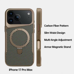 AIRKAS Carbon Fiber Pattern Magnetic Phone Case with Ring Stand for IPhone 17 Pro Max/16/15/14
