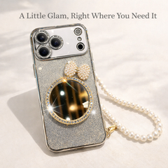 AIRKAS Pearl Mirror Phone Case with Wrist Strap