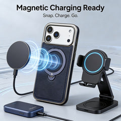 Premium 4-in-1 Magnetic Leather Ring Stand Case for iPhone 17 Pro/Max