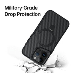 AIRKAS Carbon Fiber Pattern Magnetic Phone Case with Ring Stand for IPhone 17 Pro Max/16/15/14