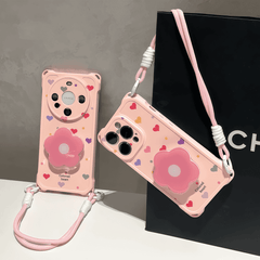 Pink Phone Case with Strap and Flower Stand